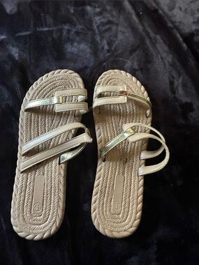 Women’s Beige Sandal with Metallic Accent Straps